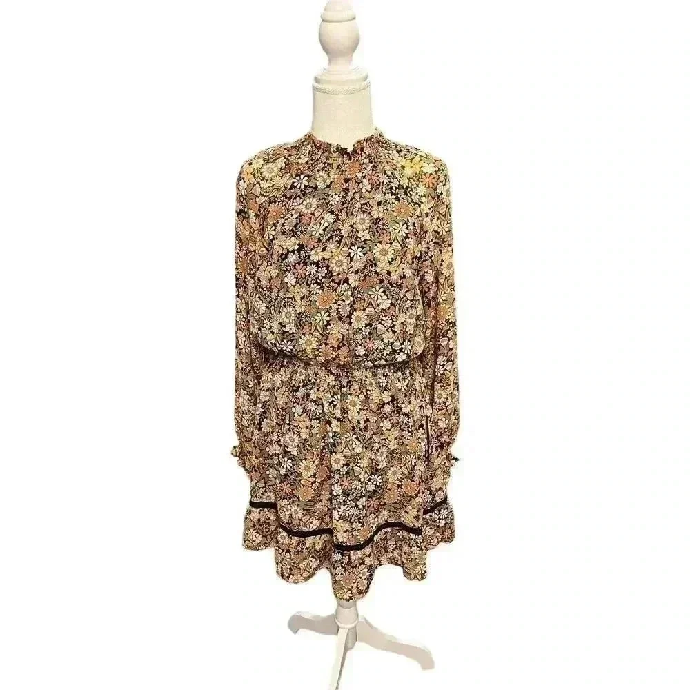 Lost + Wander Women's Black Floral Outpost Button Front Mini Dress Size Medium